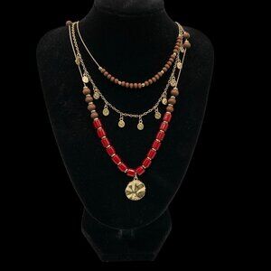 Multi Strand Gold Tone Necklace w/ Beads & Charms